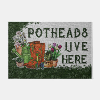 Potheads Live Here Mat, Plants Retro Vibes Doormat