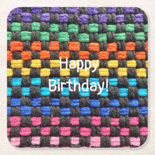 Potholder Check Pattern Birthday Paper Coaster