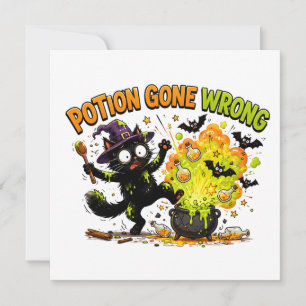 Potion Gone Wrong Funny Halloween Cat Invitation