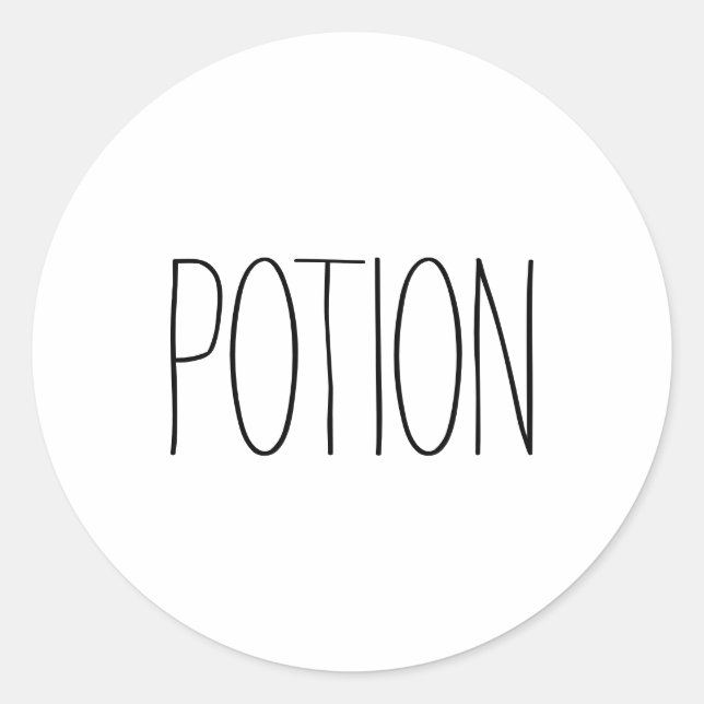 Potion white black simple typography Halloween  Classic Round Sticker (Front)