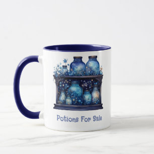 Potions For Sale Modern Blue and White Halloween Mug