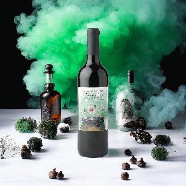 Potions, Spells & Magic Witches Cauldron Halloween Wine Label (Creator Uploaded)