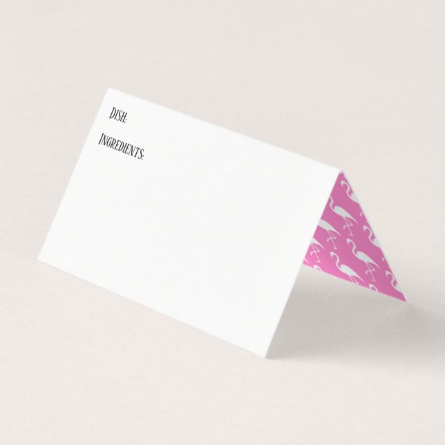 Potluck Dish Recipe Tent Cards Flamingos on Pink (Front)