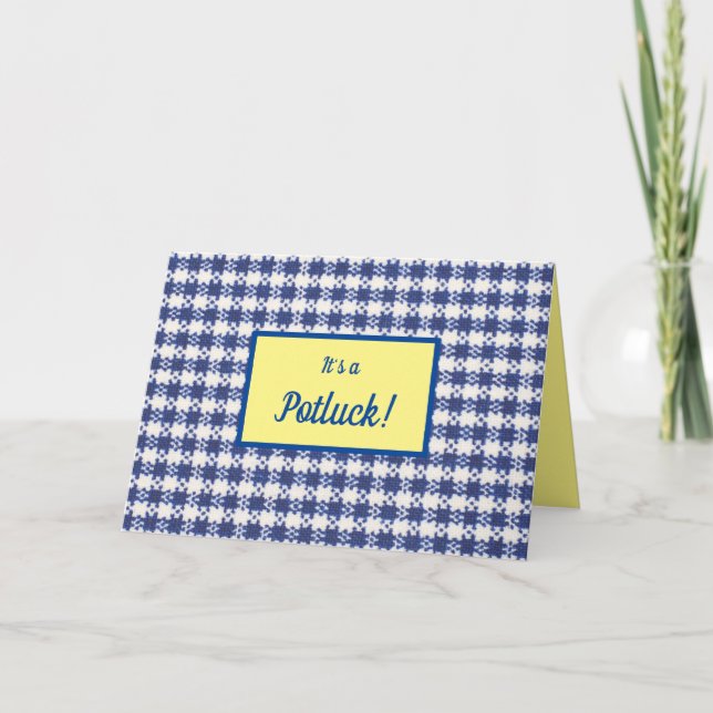 Potluck Invite, Blue & White, Folded Invitation (Front)