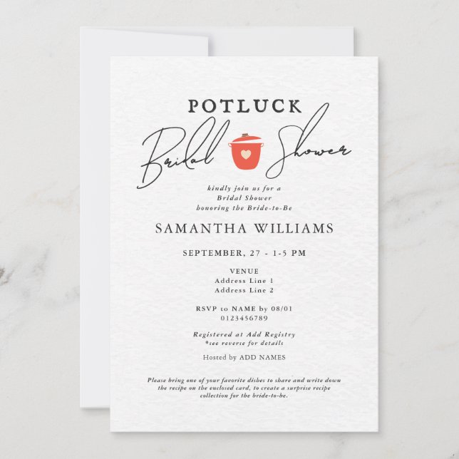 Potluck White Bridal Shower Invitation (Front)