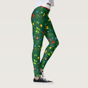 Potpourri of Christmas Elements on GREEN Leggings