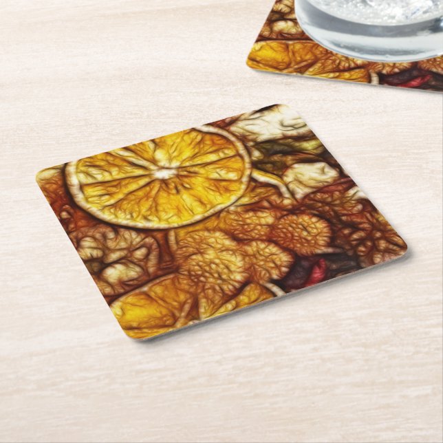 Potpourri Oranges Fractal Square Paper Coaster (Angled)