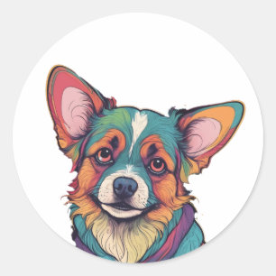 potrait coloré autocollant chien mignon