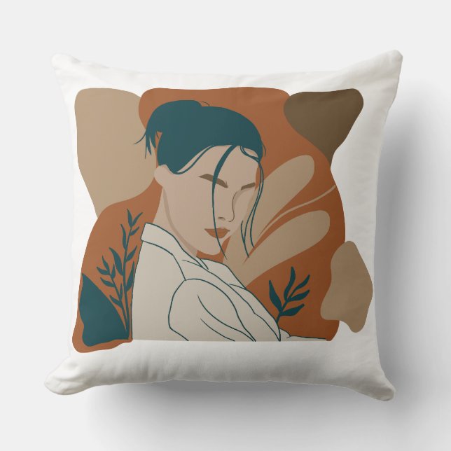 potraits cover with boho colour throw pillow (Front)