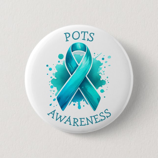 Pots Awareness Turquoise Awareness Ribbon 2 Inch Round Button (Front)