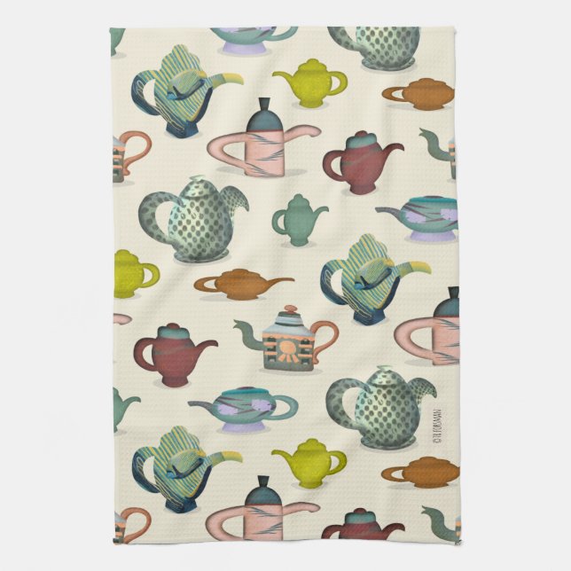 Pots de thé dans une jolie serviette de thé motif (Vertical)