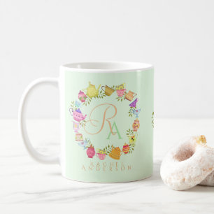 Pots de thé et tasses Monogram Pastel Green Mug