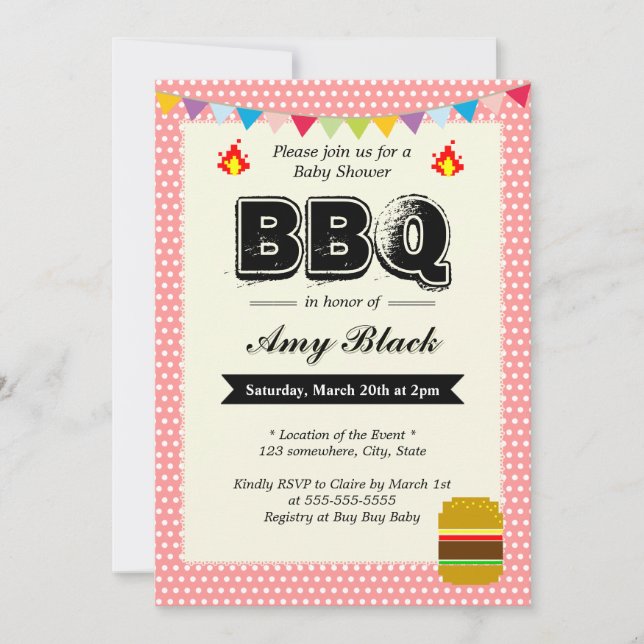 Pots doux Baby shower rose BBQ Invitations (Devant)