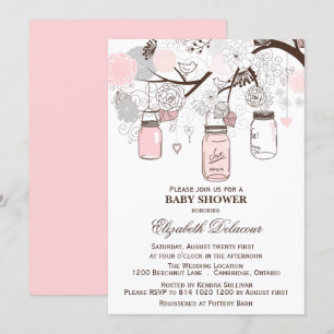 Pots en Mason rose et gris Bébé Douche Invitations