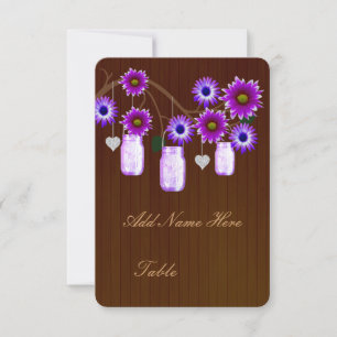 Pots en verre Mason rustique violet pour carte de