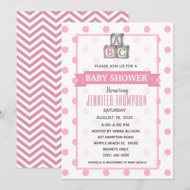 Pots et Baby shower Chevron Invitation (Devant / Derrière)