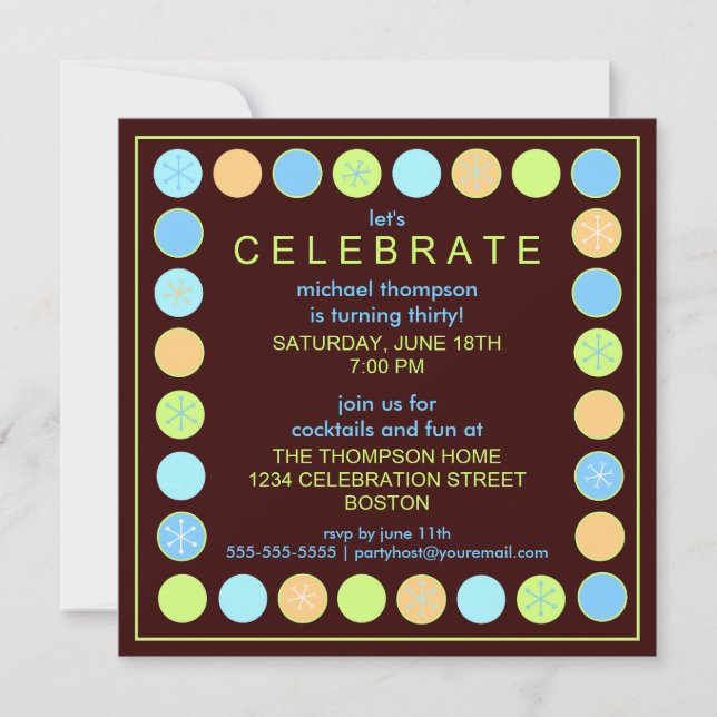 Pots et étoiles rétro Invitation à la fête d'anniv (Devant)