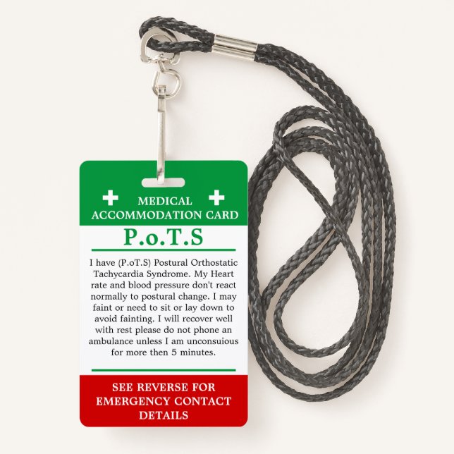 PoTS In Case of Emergency ICE invisible illness Ba Badge (Front with Lanyard)