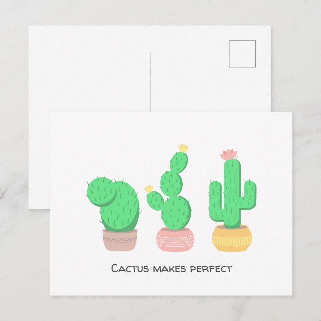 Potted Cacti - Cactus Makes Perfect Postcard (Front/Back)
