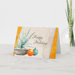 Potted Cactus and Christmas Ornaments Southwest Holiday Card
