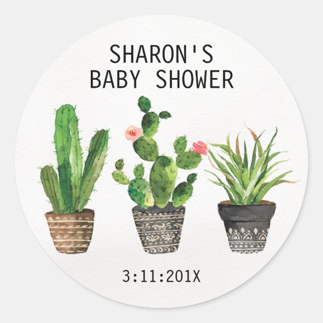 Potted Cactus Baby Shower Sticker (Front)