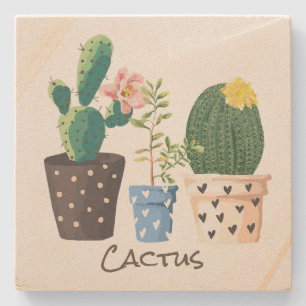 Potted Cactus Custom Stone Coaster