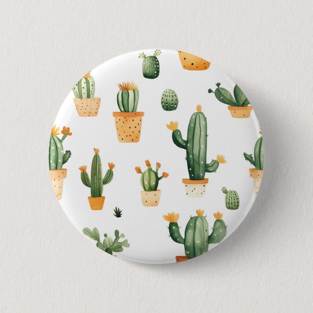 Potted Cactus on White  2 Inch Round Button (Front)