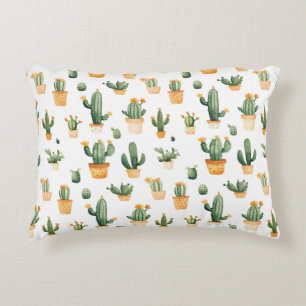Potted Cactus on White Accent Pillow