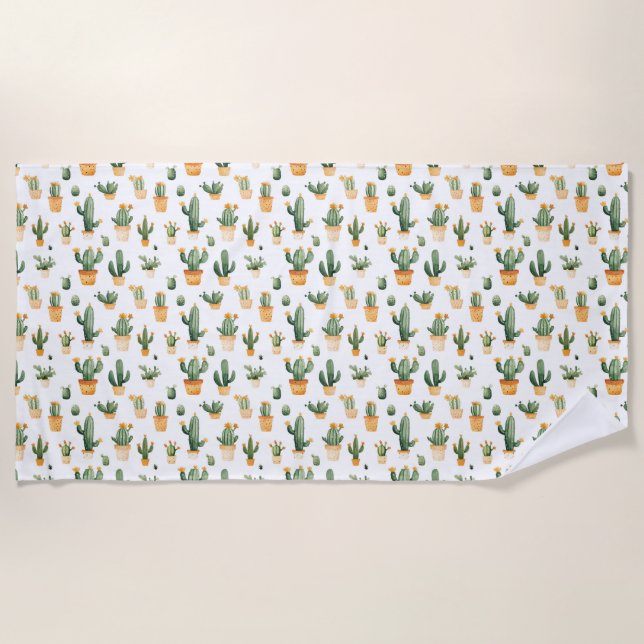 Potted Cactus on White Beach Towel (Front)