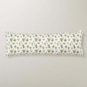 Potted Cactus on White Body Pillow