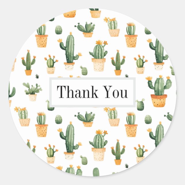 Potted Cactus on White Classic Round Sticker (Front)