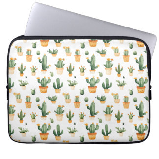 Potted Cactus on White Laptop Sleeve