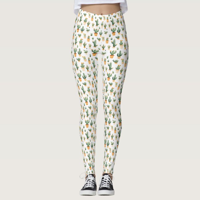 Potted Cactus on White Leggings (Front)