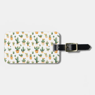 Potted Cactus on White Luggage Tag
