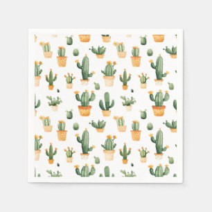 Potted Cactus on White Napkin
