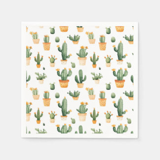 Potted Cactus on White Napkin