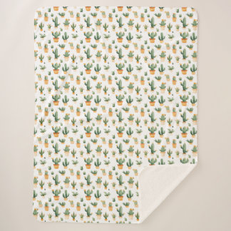 Potted Cactus on White Sherpa Blanket