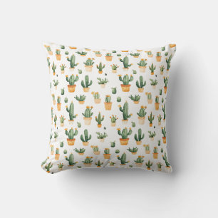 Potted Cactus on White Throw Pillow
