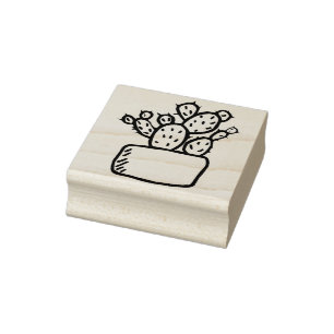 Potted Cactus Succulent Plant Line Art Drawing Rubber Stamp