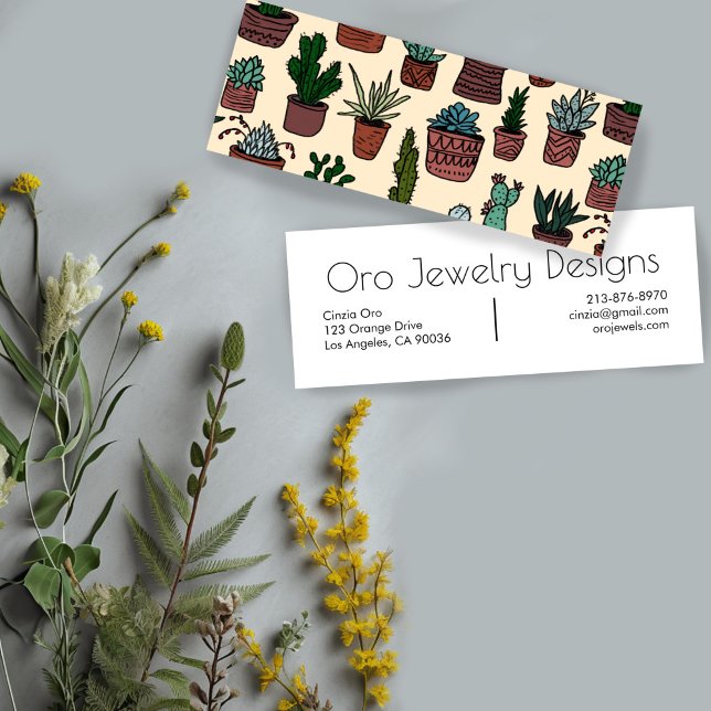 Potted Cactus & Succulents Boho Line Art Pattern Mini Business Card (Potted Cactus & Succulents Boho Line Art Pattern Mini Business Card
)