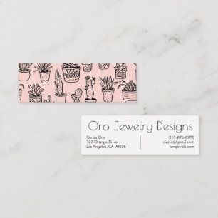 Potted Cactus & Succulents Boho Line Art Pattern Mini Business Card
