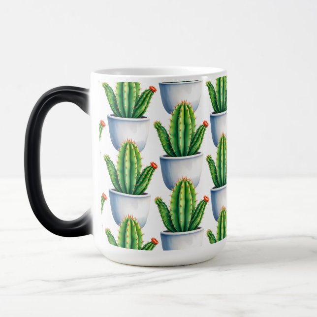potted cactus with a single red flower magic mug (Left)