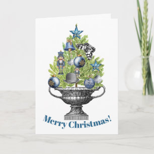 Potted Christmas Tree with Blue Ornaments Holiday Card