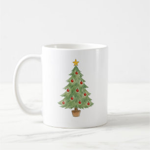 Potted Christmas Tree with Red Ornaments Coffee Mug