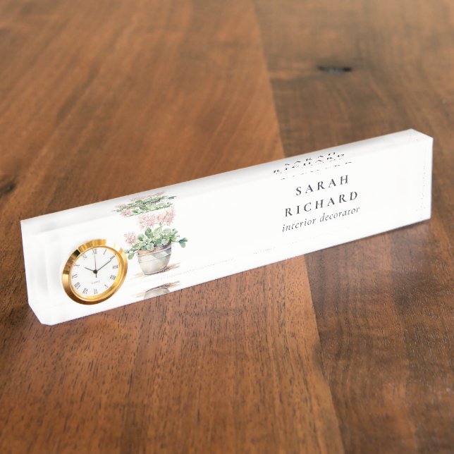 Potted Floral House Plants Watercolor Botanical  Nameplate (Side)