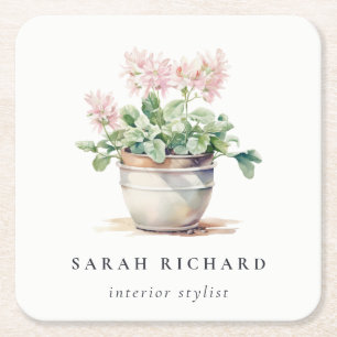 Potted Floral House Plants Watercolor Botanical Square Paper Coaster