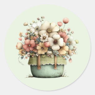 Potted Flowers Cozy Shabby Cute Classic Round Sticker
