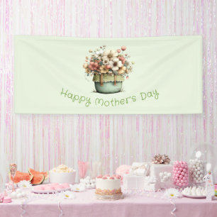 Potted Flowers Cozy Shabby Cute Mother's Day Banner