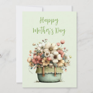 Potted Flowers Cozy Shabby Cute Mother's Day Holiday Card