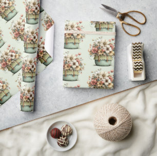 Potted Flowers Cozy Shabby Cute Pattern Wrapping Paper